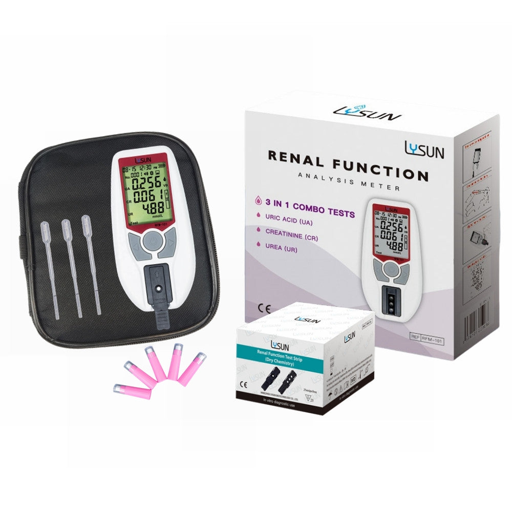 HSRFM-101 Portable 3-in-1 Kidney Renal Function Test Meter Measures Urea Creatinine and Uric Acid Digital Analyzer for Home & Professional Use Fast & Accurate Blood Test Kit