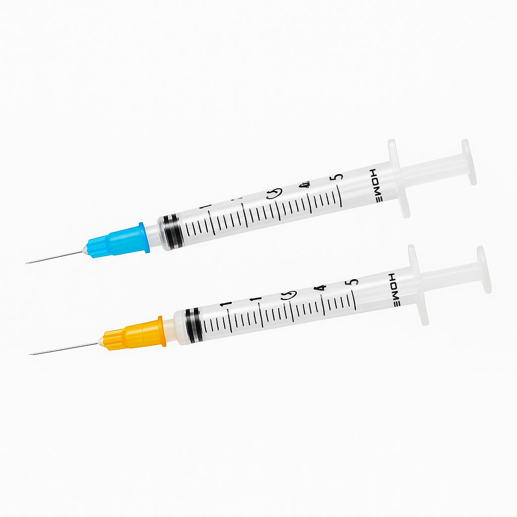 HOMEDSUN Disposable 31 G Hypodermic Needles & 1 mL Syringes | Color-Coded Blue/Orange Hubs | Individually Sterile