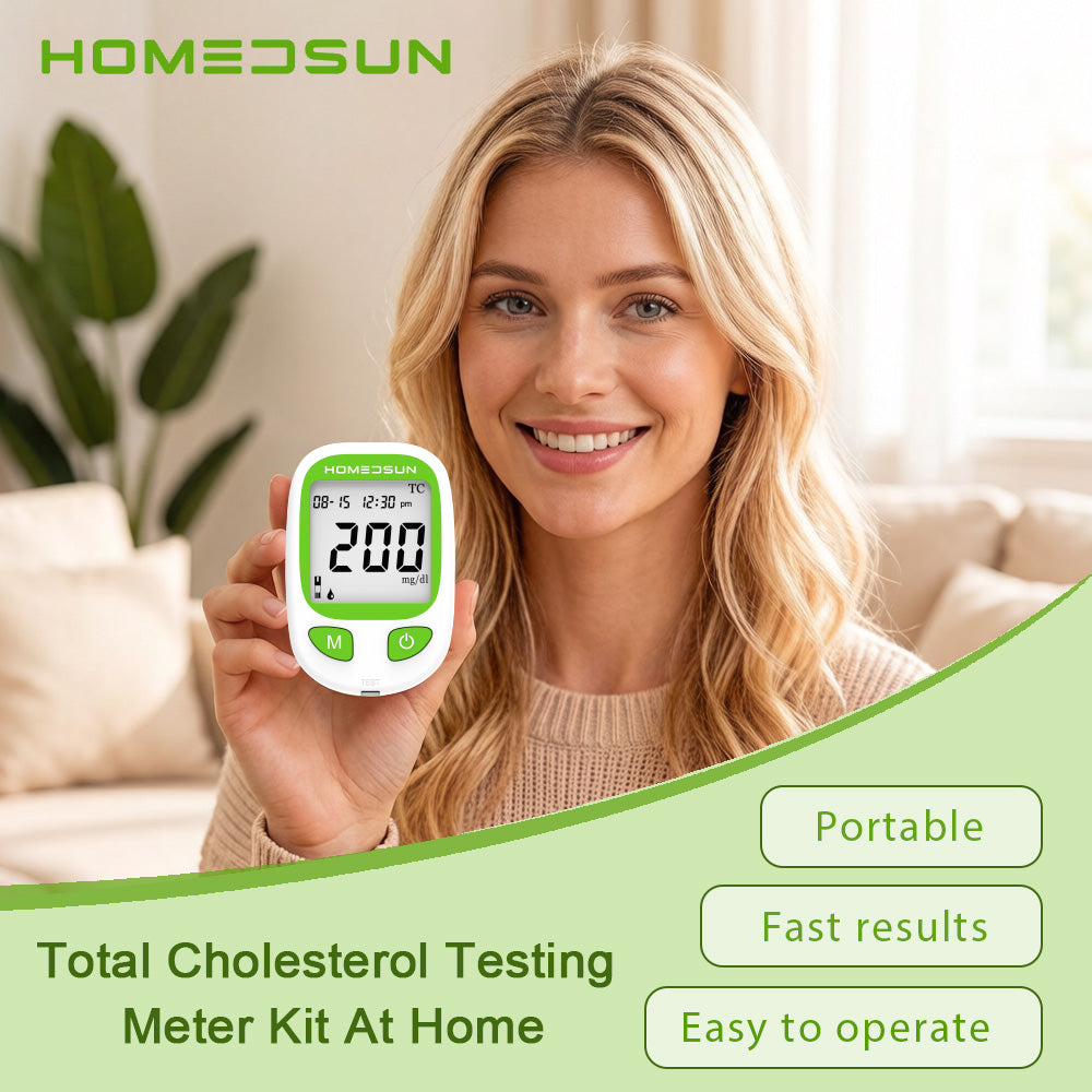HSTCM101 Total Cholesterol Monitor Kit with 10 Strips Lancets Home lipid panel test meter for cardiovascular health tracking, includes strips and lancets