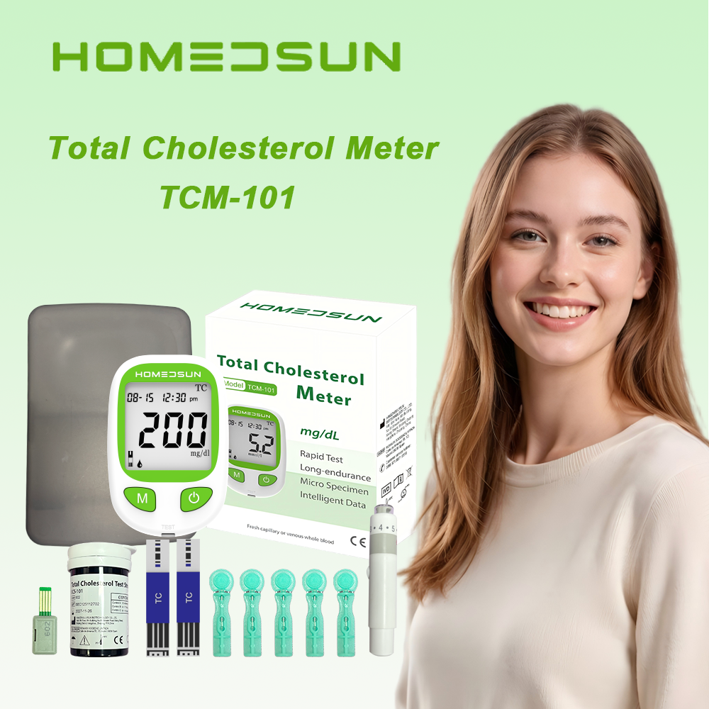 HSTCM101 Total Cholesterol Monitor Kit with 10 Strips Lancets Home lipid panel test meter for cardiovascular health tracking, includes strips and lancets