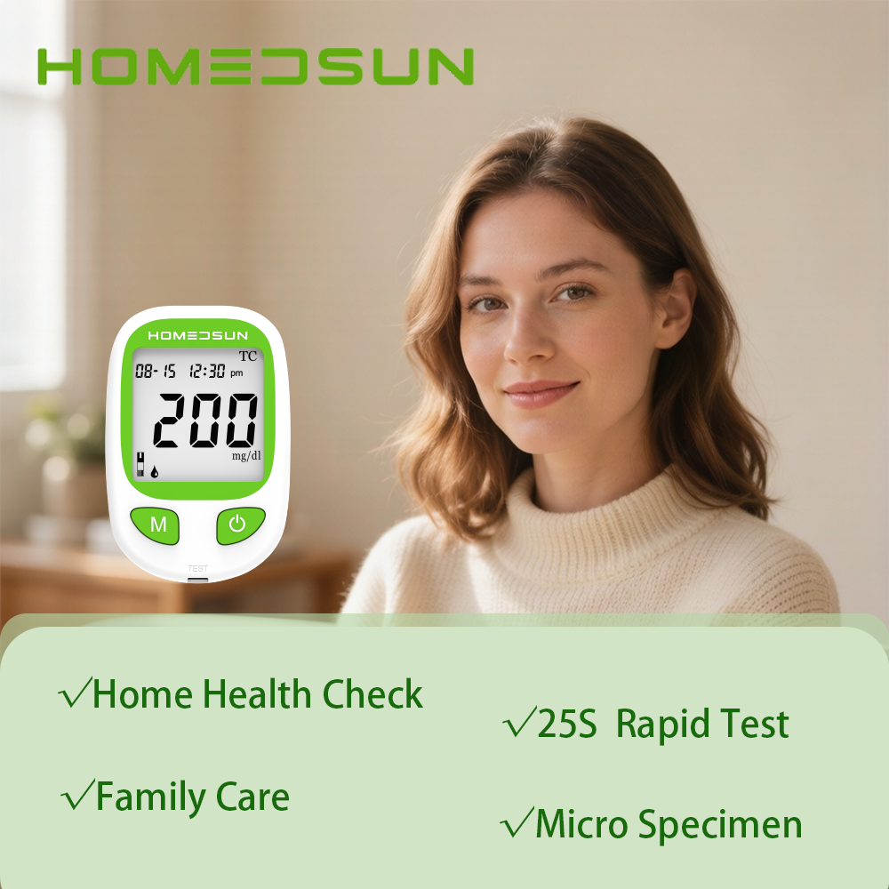 HSTCM101 Total Cholesterol Monitor Kit with 10 Strips Lancets Home lipid panel test meter for cardiovascular health tracking, includes strips and lancets
