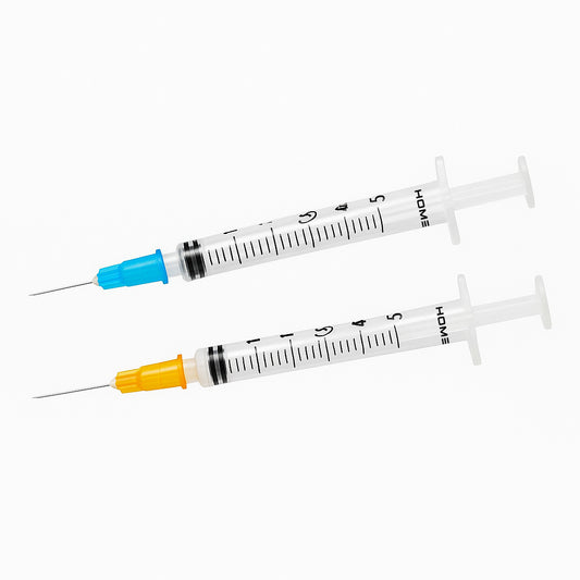 HOMEDSUN Disposable 31 G Hypodermic Needles & 1 mL Syringes | Color-Coded Blue/Orange Hubs | Individually Sterile