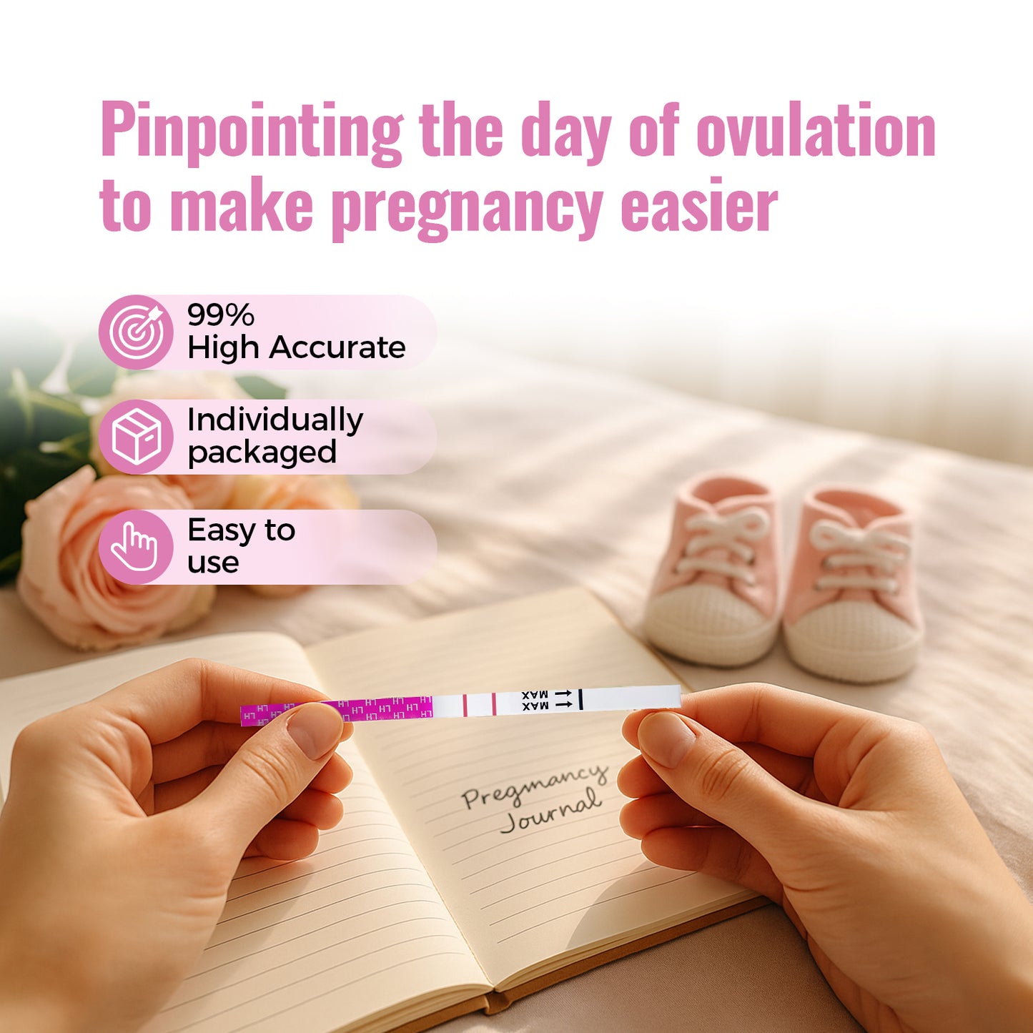 HOMEDSUN 20 Count LH Ovulation Test Strips Easy to Use Ovulation Tracker Kit Accurate Fertility Tracking for Women Quick Results at Home Use