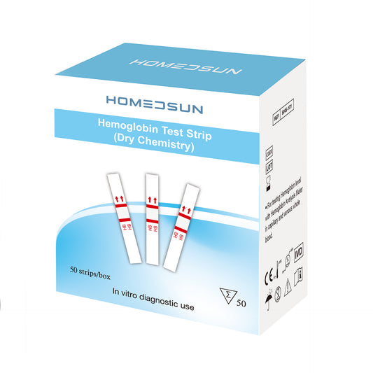 HOMEDSUN 50 Pack Hemoglobin Test Strips With Lancets Droppers Exclusively Compatible With HSBHM-102 Hemoglobin Analysis Meter