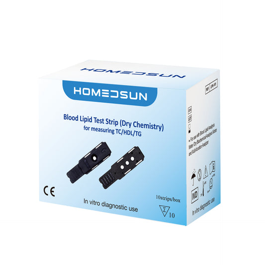 HOMEDSUN 10 Pack 4 In 1 Total Cholesterol HDL LDL And Triglyceride Test Strips With Lancets Droppers Exclusively Compatible With The HSLPM-102 Cholesterol Test Meter