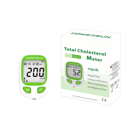 HSTCM101 Total Cholesterol Monitor Kit with 10 Strips Lancets Home lipid panel test meter for cardiovascular health tracking, includes strips and lancets