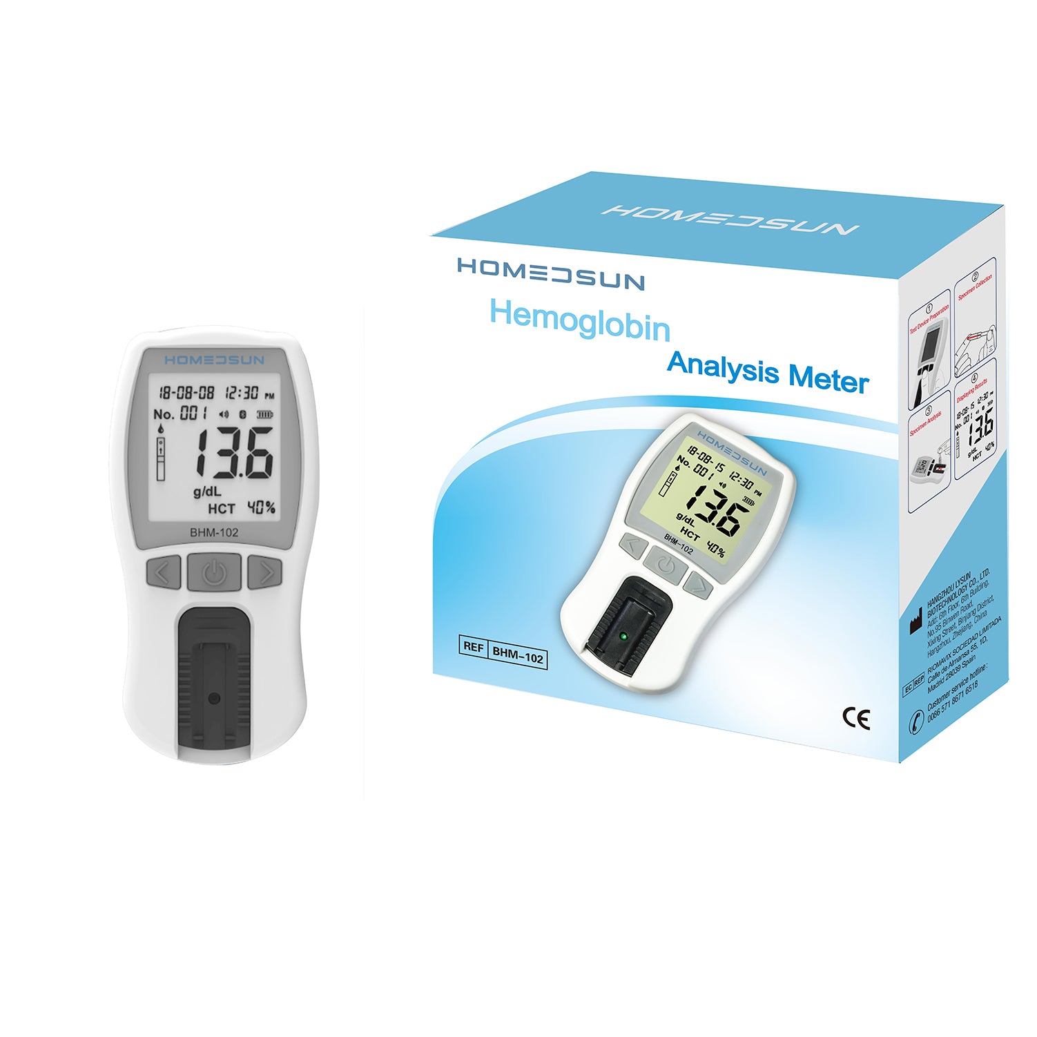 HOMEDSUN HSBHM-102 Home Care Portable Hemoglobin Analysis Test Kit Met ...